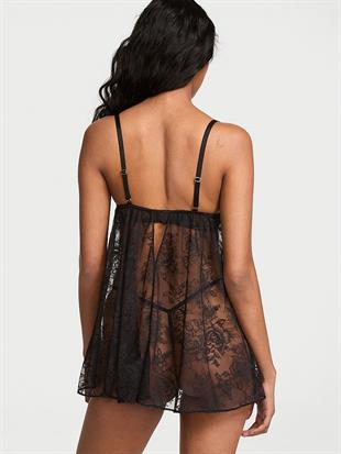 Dantelli Derin Dekolteli Push-Up Babydoll Takımı
