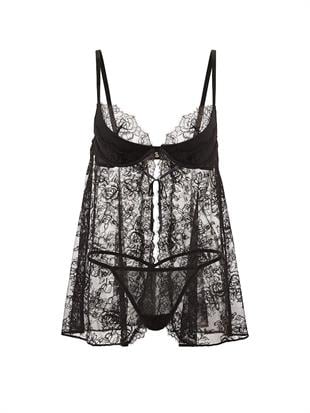 Dantelli Derin Dekolteli Push-Up Babydoll Takımı
