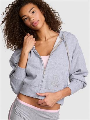 Dar Kesim Fermuarlı Kapüşonlu Sweatshirt