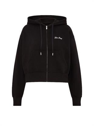 Dar Kesim Fermuarlı Kapüşonlu Sweatshirt