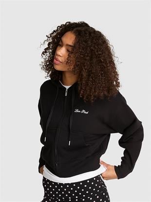 Dar Kesim Fermuarlı Kapüşonlu Sweatshirt