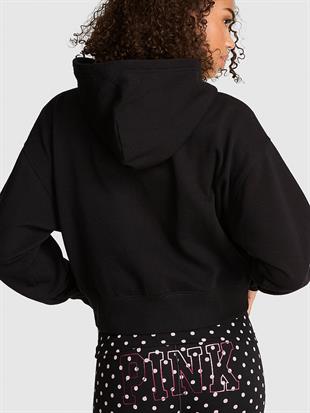 Dar Kesim Fermuarlı Kapüşonlu Sweatshirt