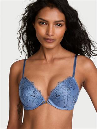 Denim Dantelli Push-Up Sütyen
