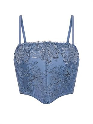 Denim İşlemeli Büstiyer Korse Top