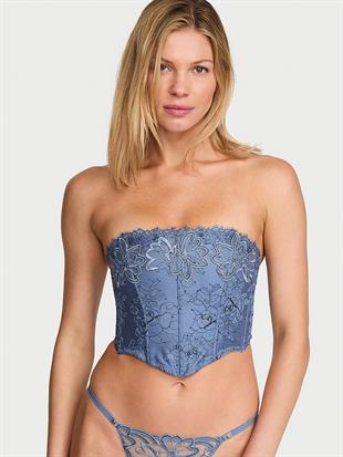 Denim İşlemeli Büstiyer Korse Top