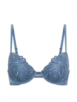 Denim İşlemeli Push-Up Sütyen