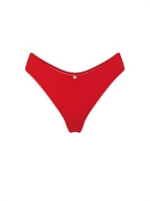 Esnek Pamuklu Kalp Dantelli Derin Bacak Kesim Tanga