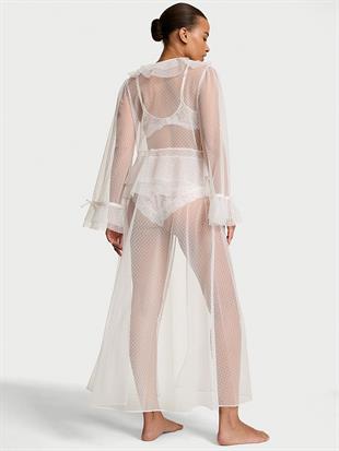 Puantiyeli Fırfırlı Uzun Sabahlık