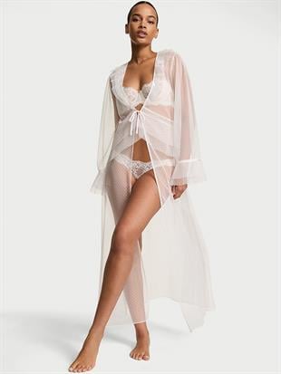 Puantiyeli Fırfırlı Uzun Sabahlık