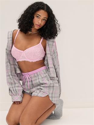 Flanel Kapüşonlu Uzun Kollu Üst