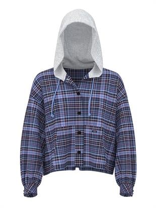 Flanel Kapüşonlu Uzun Kollu Üst