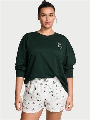 Flanel Uzun Kollu Tişört Ve Şortlu Pijama Takımı