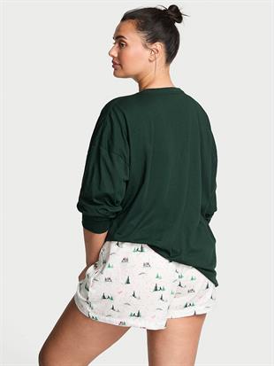 Flanel Uzun Kollu Tişört Ve Şortlu Pijama Takımı