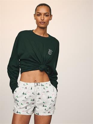 Flanel Uzun Kollu Tişört Ve Şortlu Pijama Takımı