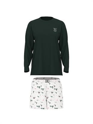 Flanel Uzun Kollu Tişört Ve Şortlu Pijama Takımı