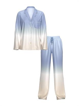 Glazed Saten Ombré Uzun Pijama Takımı