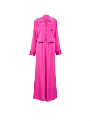 GRW PINK™ Saten Uzun Kollu Üst ve Altlı Pijama Takımı