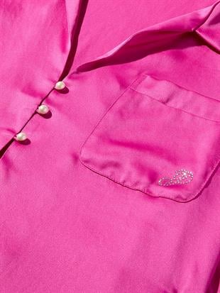 GRW PINK™ Saten Uzun Kollu Üst ve Altlı Pijama Takımı