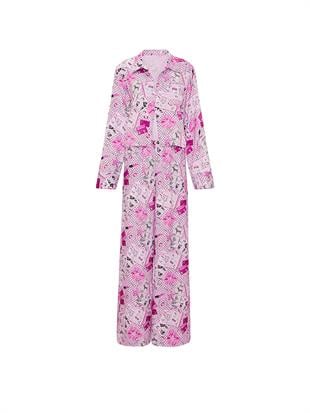 GRW PINK™ Saten Uzun Kollu Üst ve Altlı Pijama Takımı