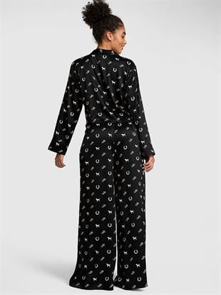 GRW PINK™ Saten Uzun Kollu Üst ve Altlı Pijama Takımı