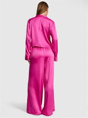 GRW PINK™ Saten Uzun Kollu Üst ve Altlı Pijama Takımı
