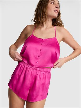 GRWPINK™ Saten Askılı Bluz ve Şort Pijama Takımı