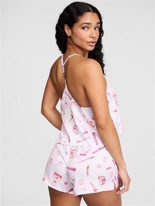 GRWPINK™ Saten Askılı Bluz ve Şort Pijama Takımı