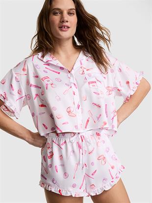 GRWPINK™ Saten Kısa Kollu ve Şortlu Pijama Takımı