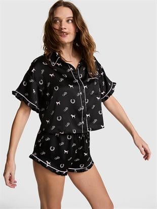 GRWPINK™ Saten Kısa Kollu ve Şortlu Pijama Takımı