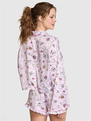 GRWPINK Saten Uzun Kollu ve Şortlu Pijama Takımı
