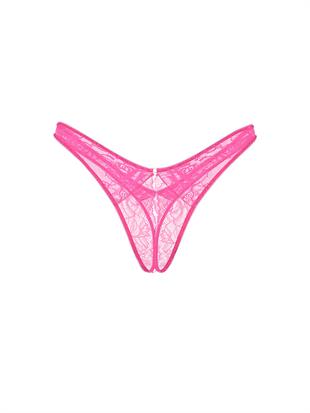 Gül Dantelli Derin Bacak Kesim Crotchless Tanga
