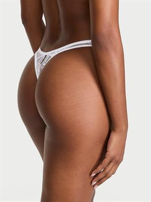 Gül Dantelli Derin Bacak Kesim Crotchless Tanga