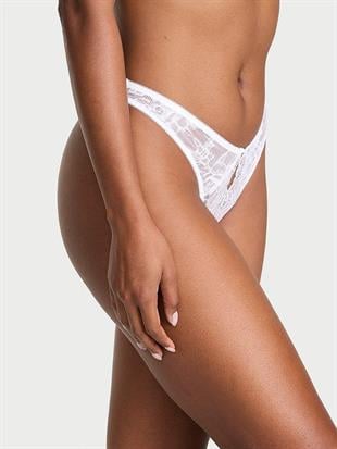 Gül Dantelli Derin Bacak Kesim Crotchless Tanga