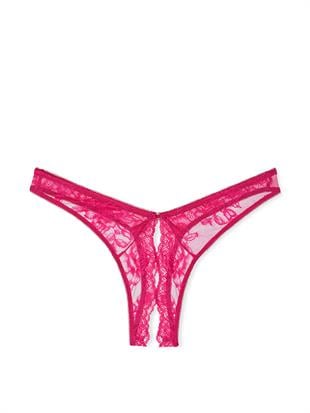 Gül Dantelli Derin Bacak Kesim Crotchless Tanga