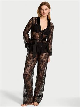Gül Dantelli Uzun Pijama Takımı