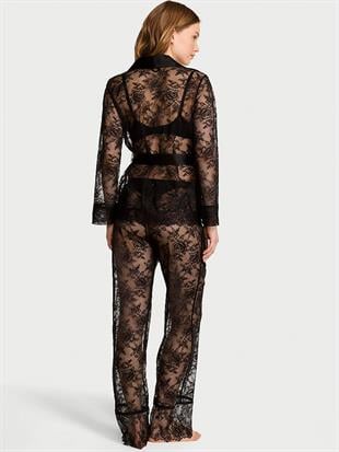 Gül Dantelli Uzun Pijama Takımı