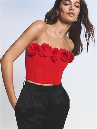 Gül Detaylı Straplez Büstiyer