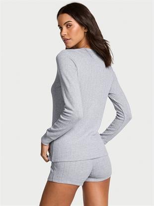 Henley Pointelle Kısa Şortlu Pijama Takımı
