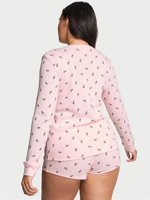 Henley Pointelle Kısa Şortlu Pijama Takımı