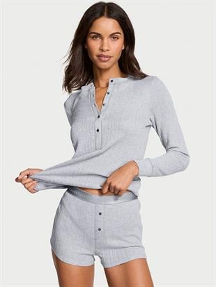 Henley Pointelle Kısa Şortlu Pijama Takımı
