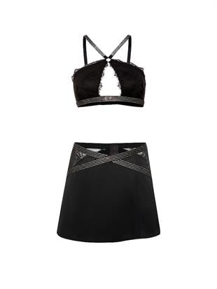 Işıltılı Askılı Halter Yaka Bralet & Mini Etek Takımı