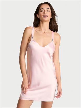 Işıltılı Askılı Saten Gecelik