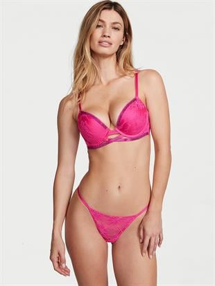 Işıltılı Çapraz Askılı Dantelli Push-Up Sütyen
