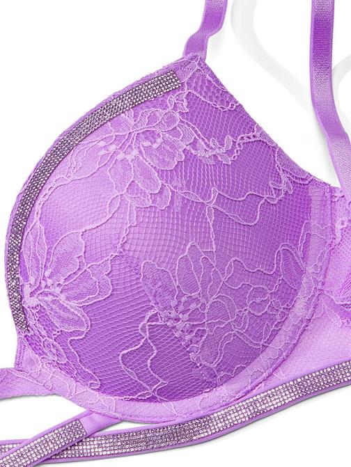 Işıltılı Çapraz Askılı Dantelli Push-Up Sütyen