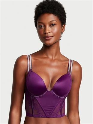 Işıltılı Çift Askılı Dantelli Push-Up Korse Büstiyer
