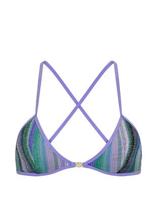 Işıltılı Çizgili Üçgen Bikini Üstü