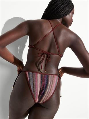 Işıltılı Çizgili Üçgen Bikini Üstü