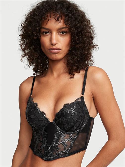 Işıltılı Kalp İşlemeli Push-Up Büstiyer