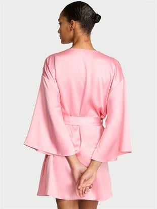 Işıltılı Kalpli Saten Kısa Sabahlık