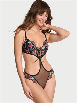 İşlemeli Hafif Dolgu Destekli Dekolteli Demi Teddy